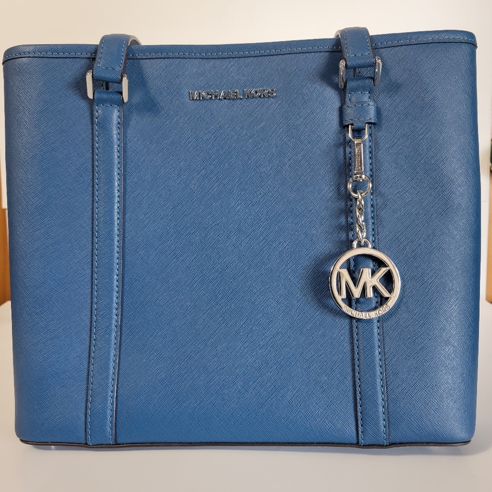 Michael Kohrs Jet Set Crossgrain Leather large tote bag Blue